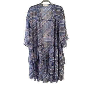Abercrombie and Fitch OS Blue Geometric Open Front Tiered Cover Up Duster